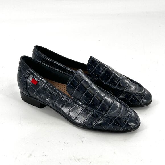 Marc Joseph Madison Ave Loafers 7 NWOT Navy Blue Leather Flats Croc Academia - Picture 4 of 9